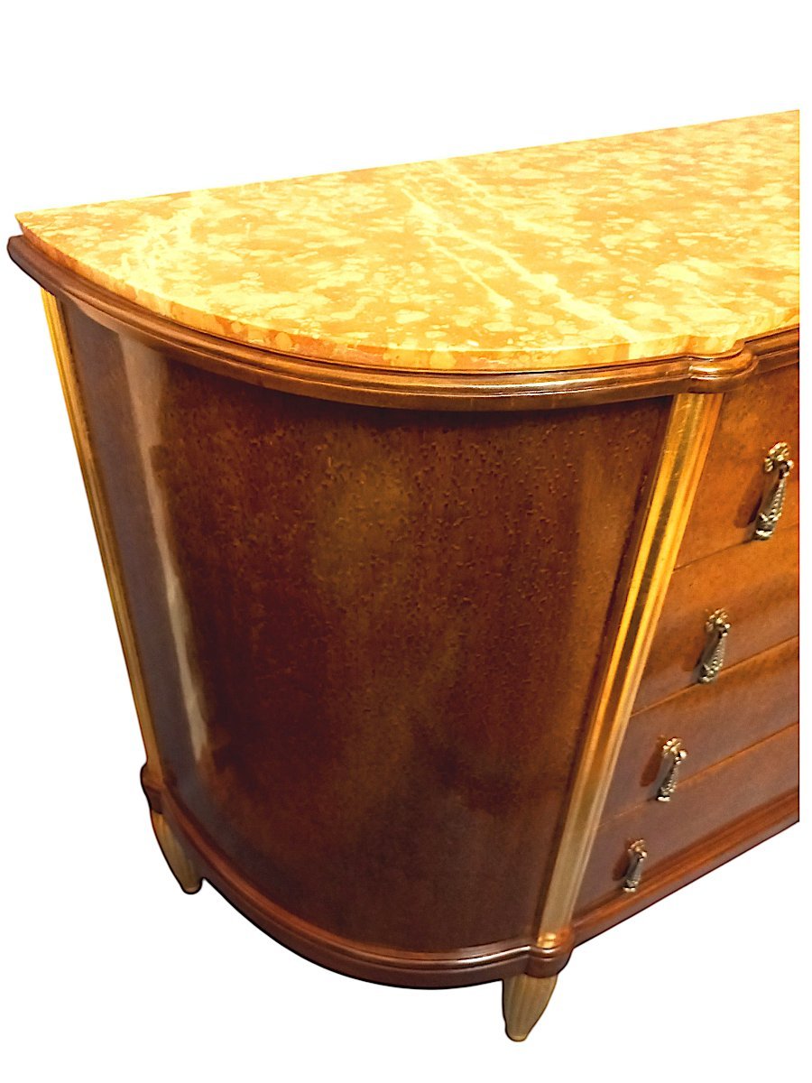 Art Deco Chest Of Drawers In Thuya Burl And Gilded Wood-photo-3