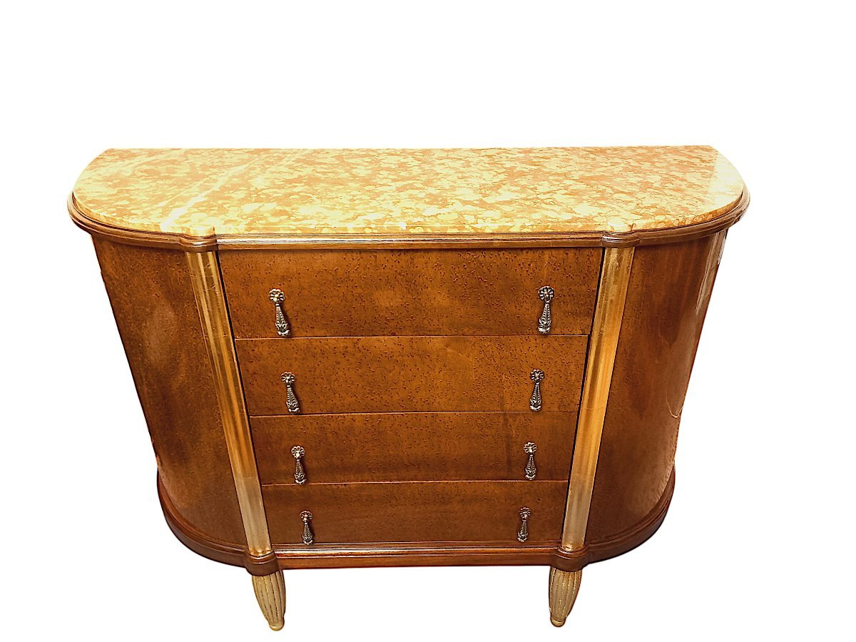 Art Deco Chest Of Drawers In Thuya Burl And Gilded Wood-photo-4