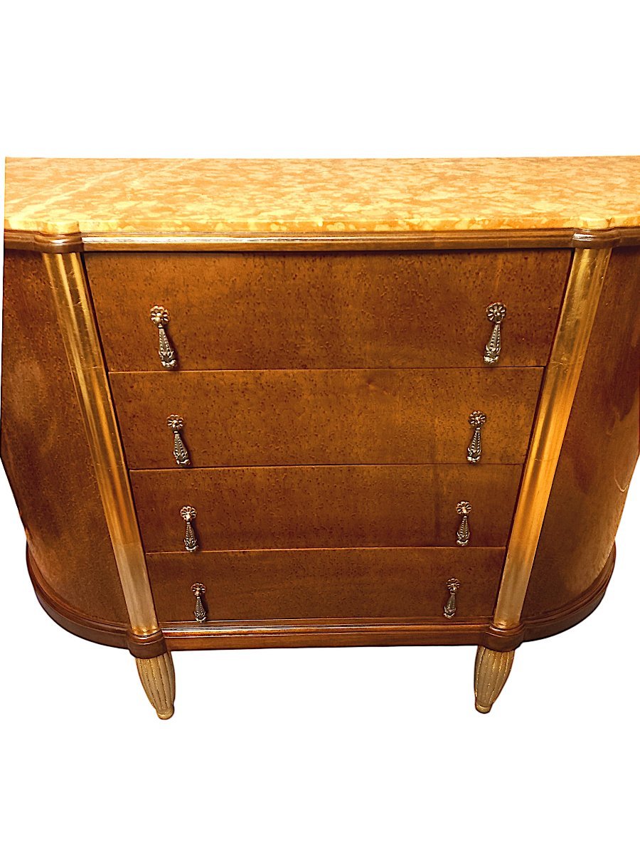 Art Deco Chest Of Drawers In Thuya Burl And Gilded Wood-photo-2