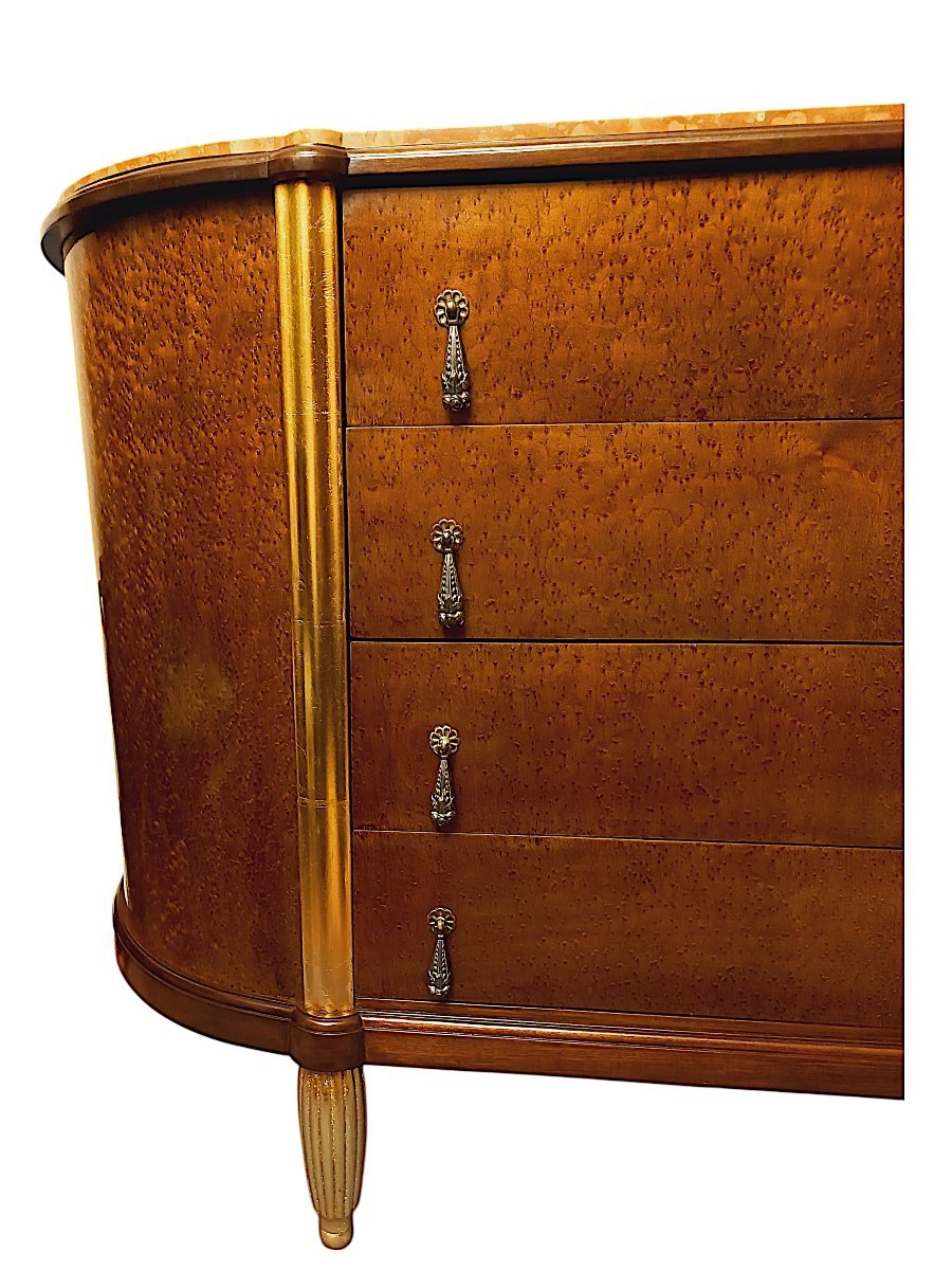 Art Deco Chest Of Drawers In Thuya Burl And Gilded Wood-photo-4
