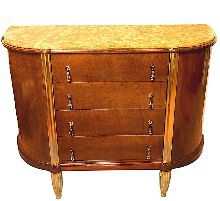 Art Deco Chest Of Drawers In Thuya Burl And Gilded Wood-photo-6