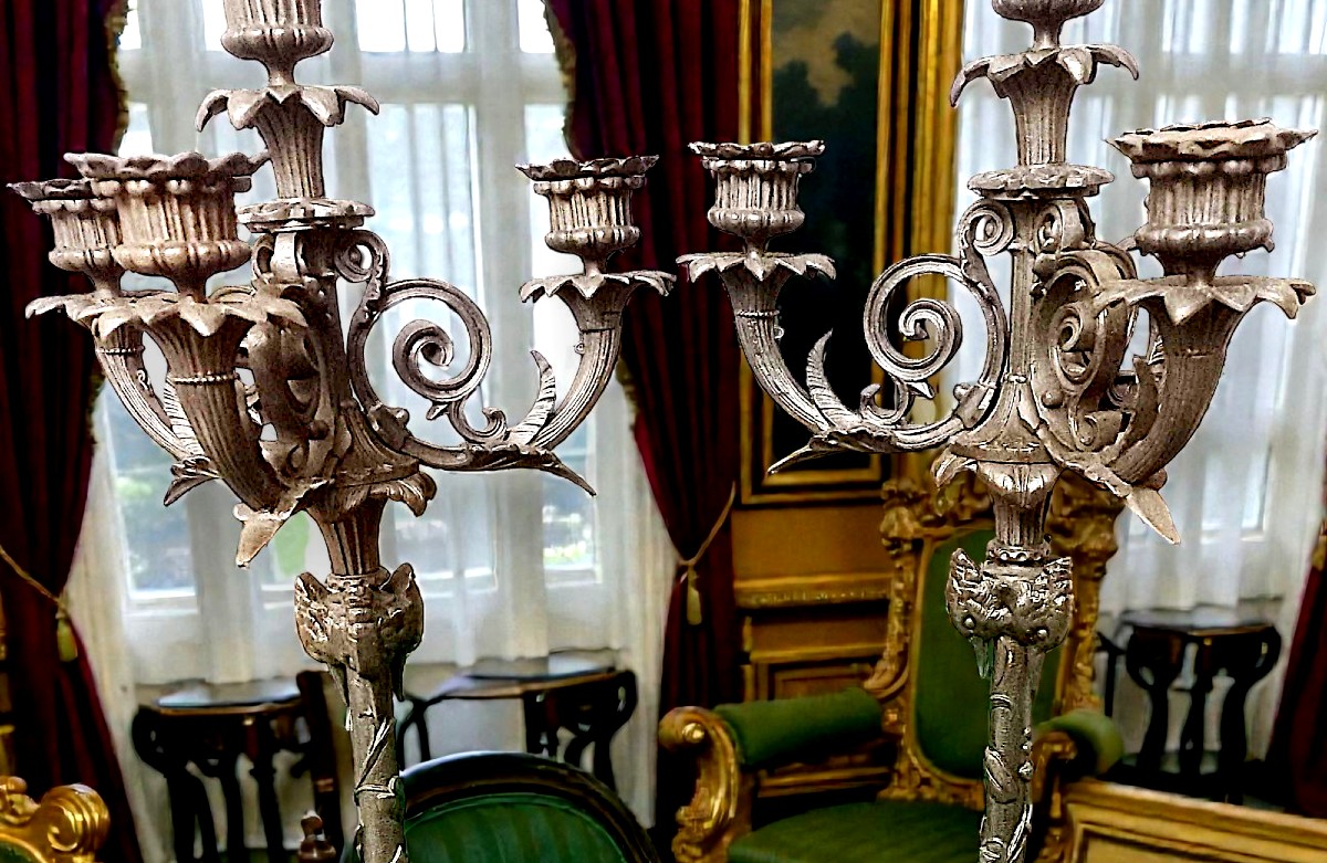 Pair Of 19th-century Patinated Bronze Candelabra-photo-3