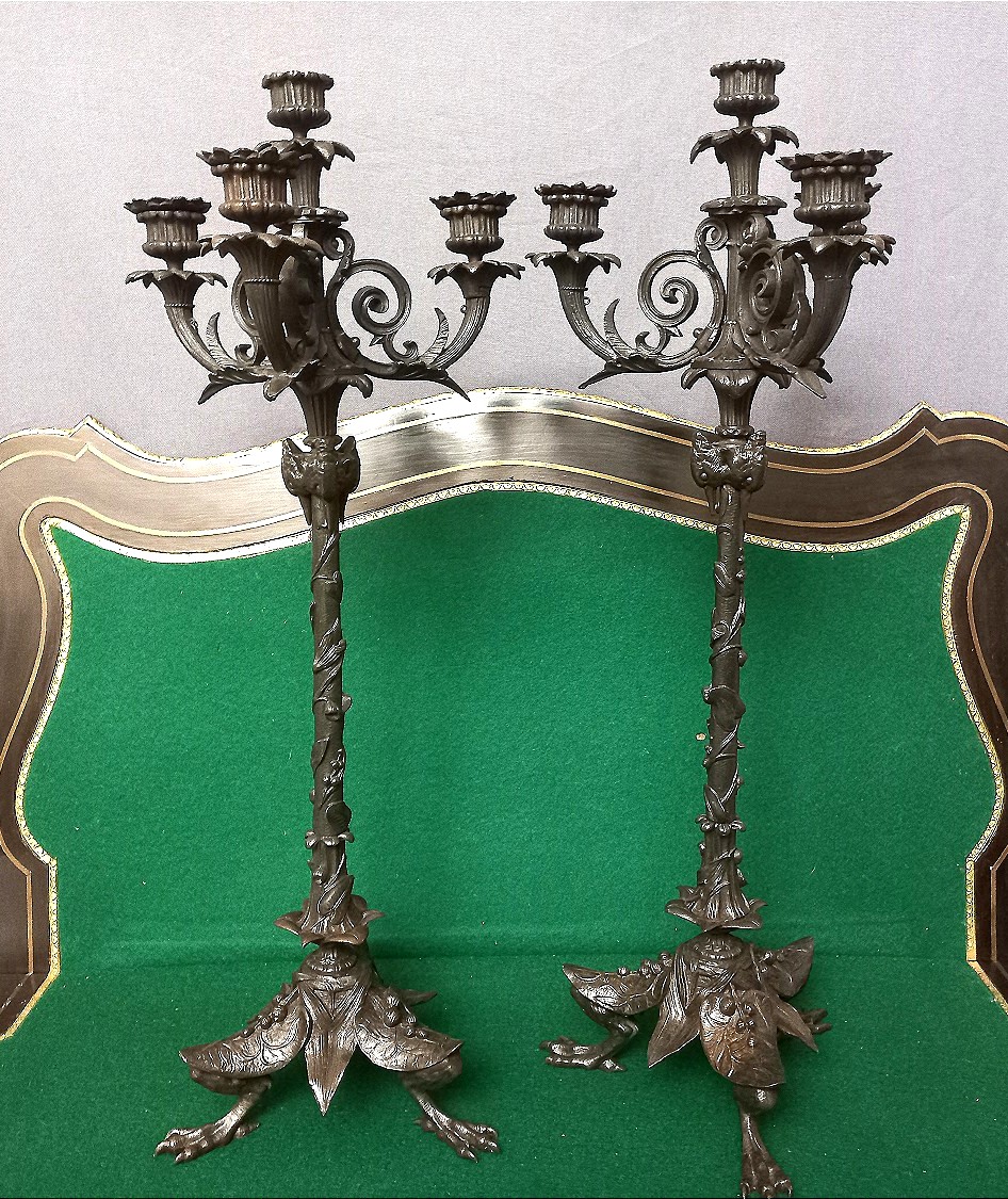 Pair Of 19th-century Patinated Bronze Candelabra-photo-5