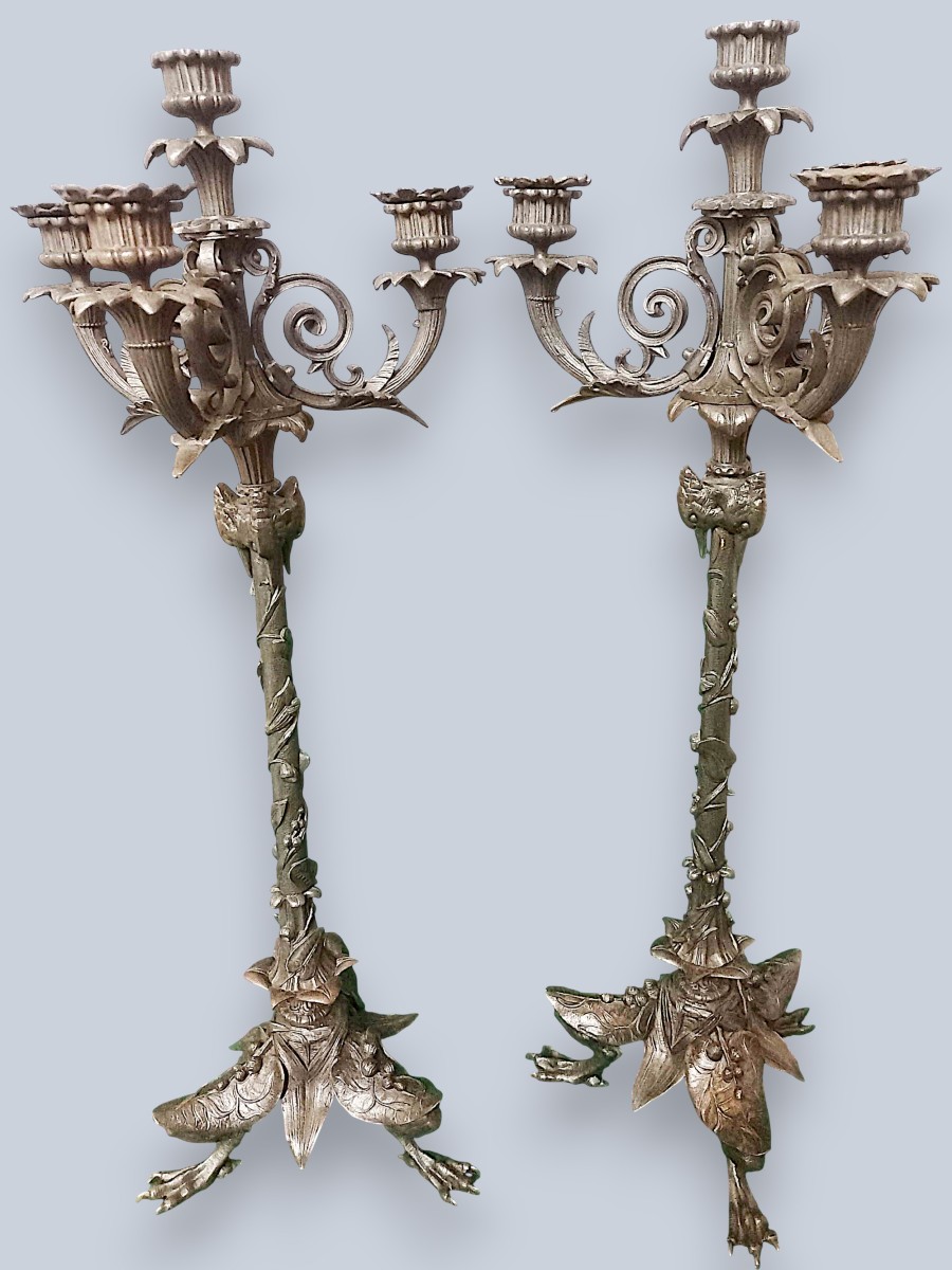 Pair Of 19th-century Patinated Bronze Candelabra