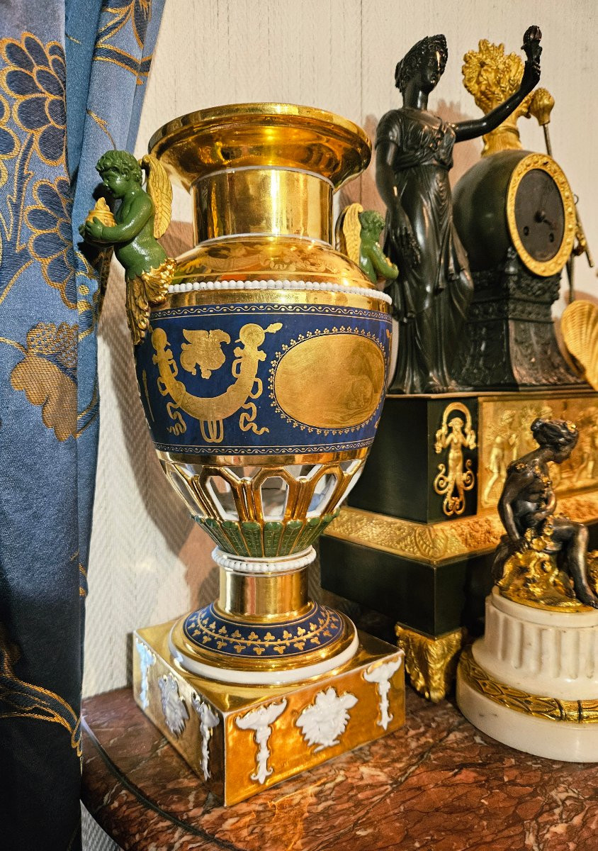 Pair Of Large Empire Vases In Paris Porcelain-photo-2