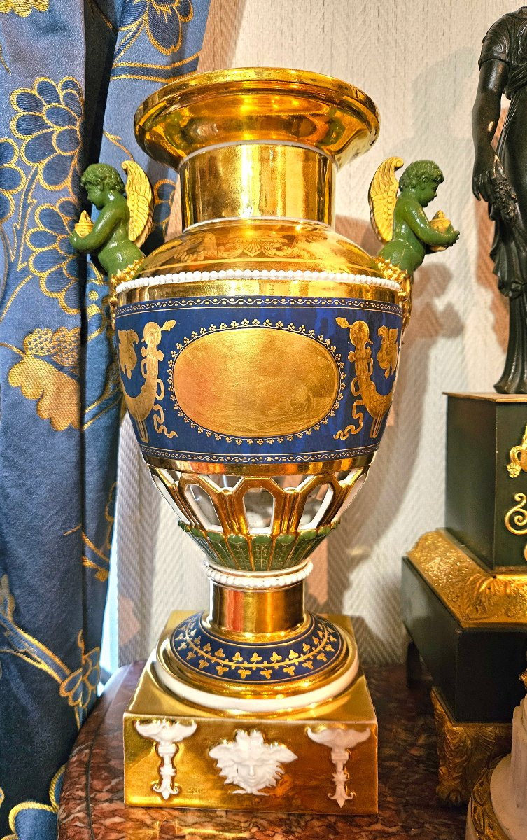 Pair Of Large Empire Vases In Paris Porcelain-photo-3