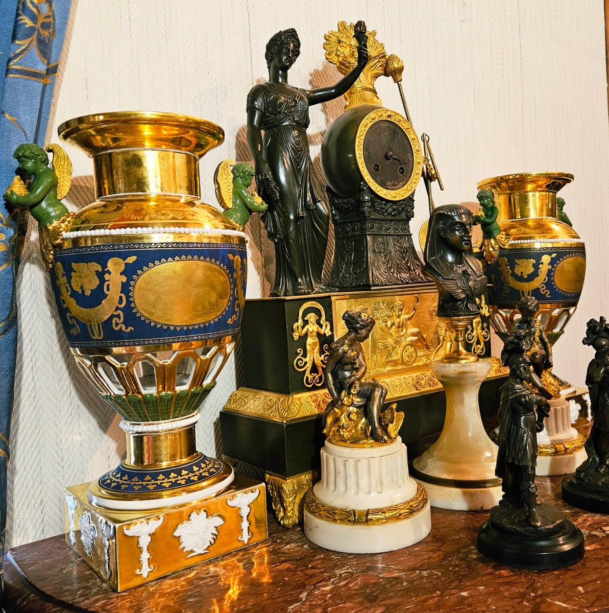 Pair Of Large Empire Vases In Paris Porcelain-photo-4