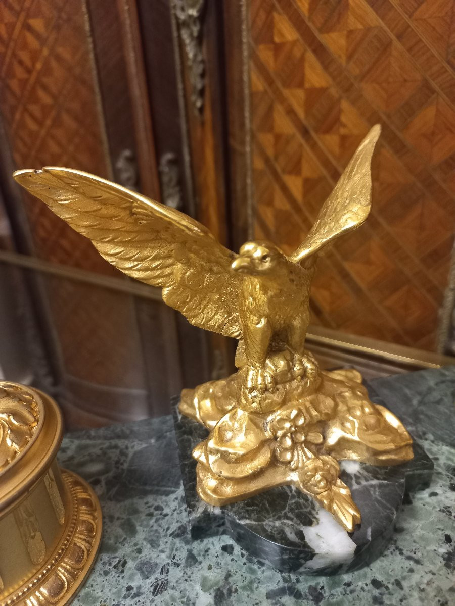 Encrier En Marbre Vert De Suède Et Bronze Doré-photo-1