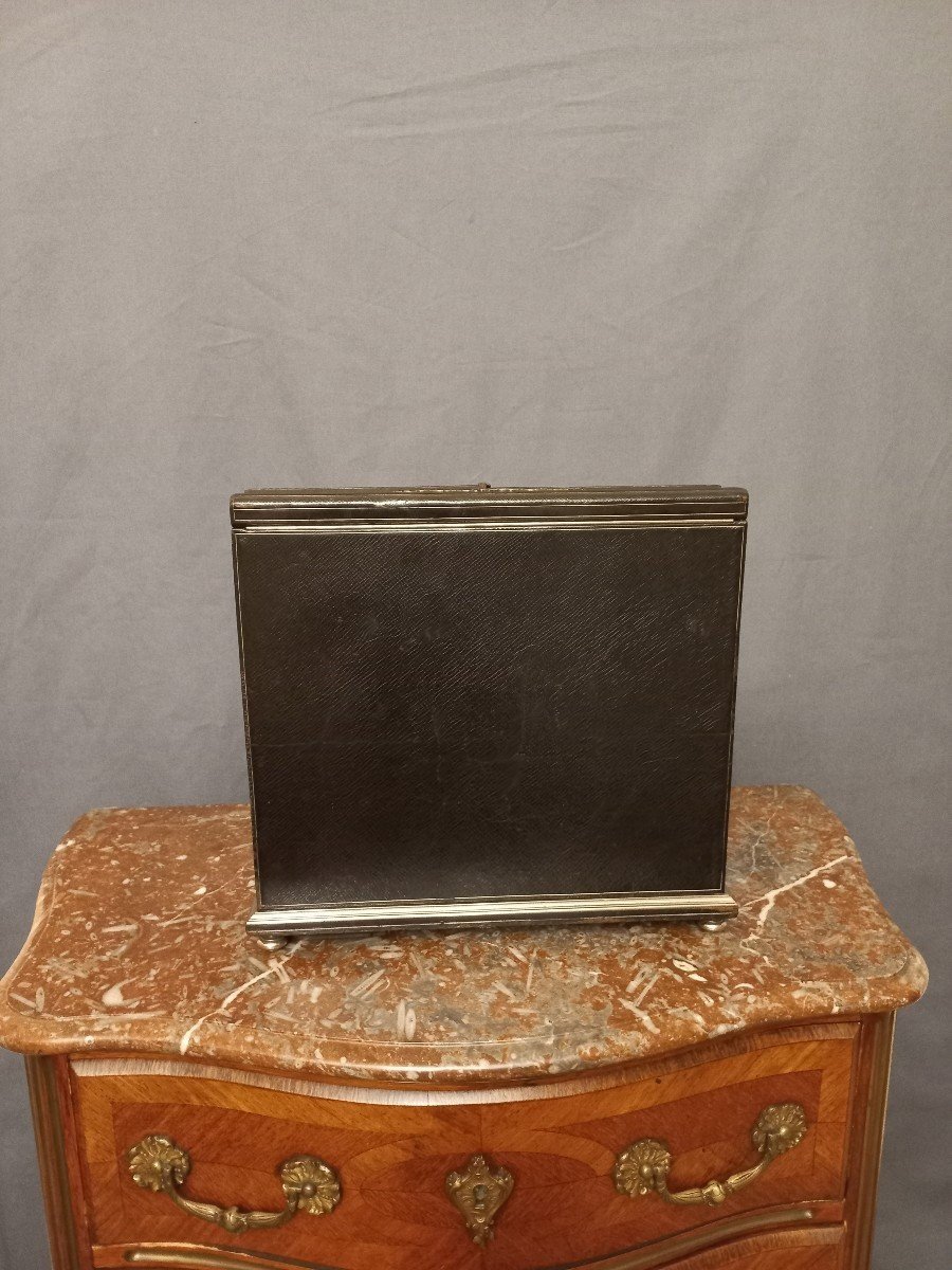 Ecritoire Sormani  En Cuir Noir Et Laiton Argenté-photo-2