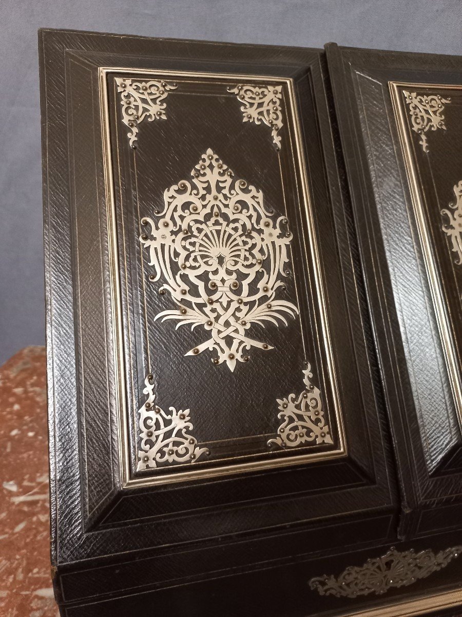 Ecritoire Sormani  En Cuir Noir Et Laiton Argenté-photo-4