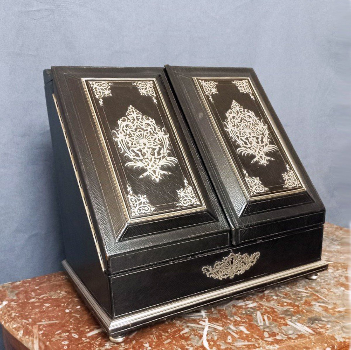 Ecritoire Sormani  En Cuir Noir Et Laiton Argenté-photo-7