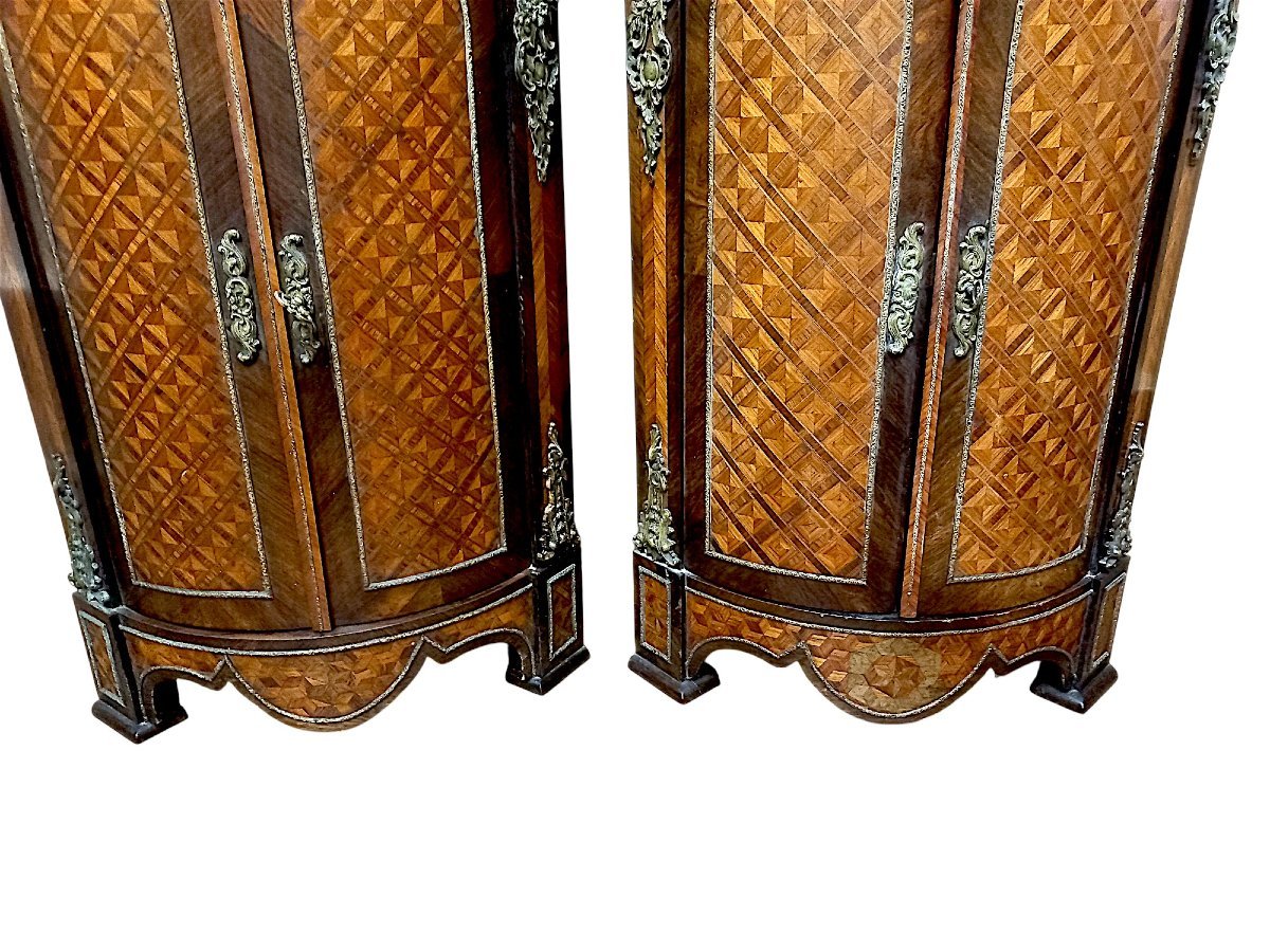 Paire d'encoignures marquetées Napoléon III-photo-2