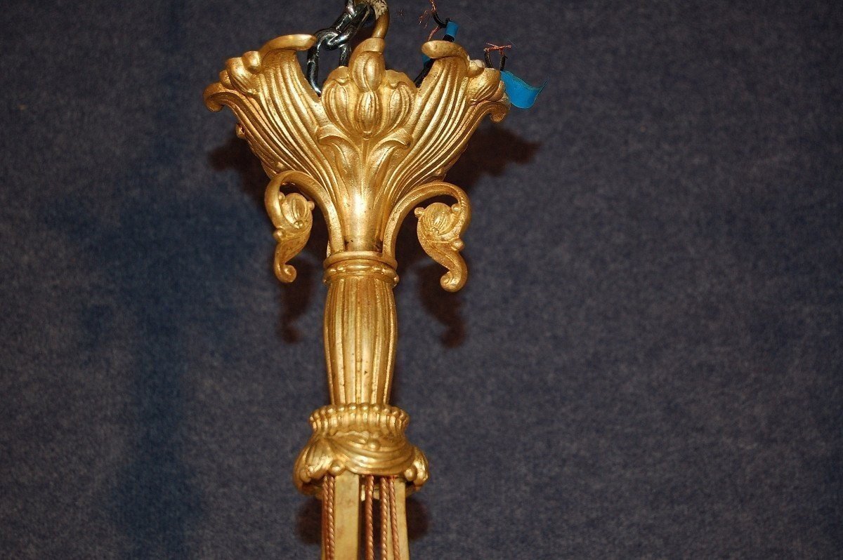 Art Deco Chandelier In Gilt Bronze And Alabaster-photo-6