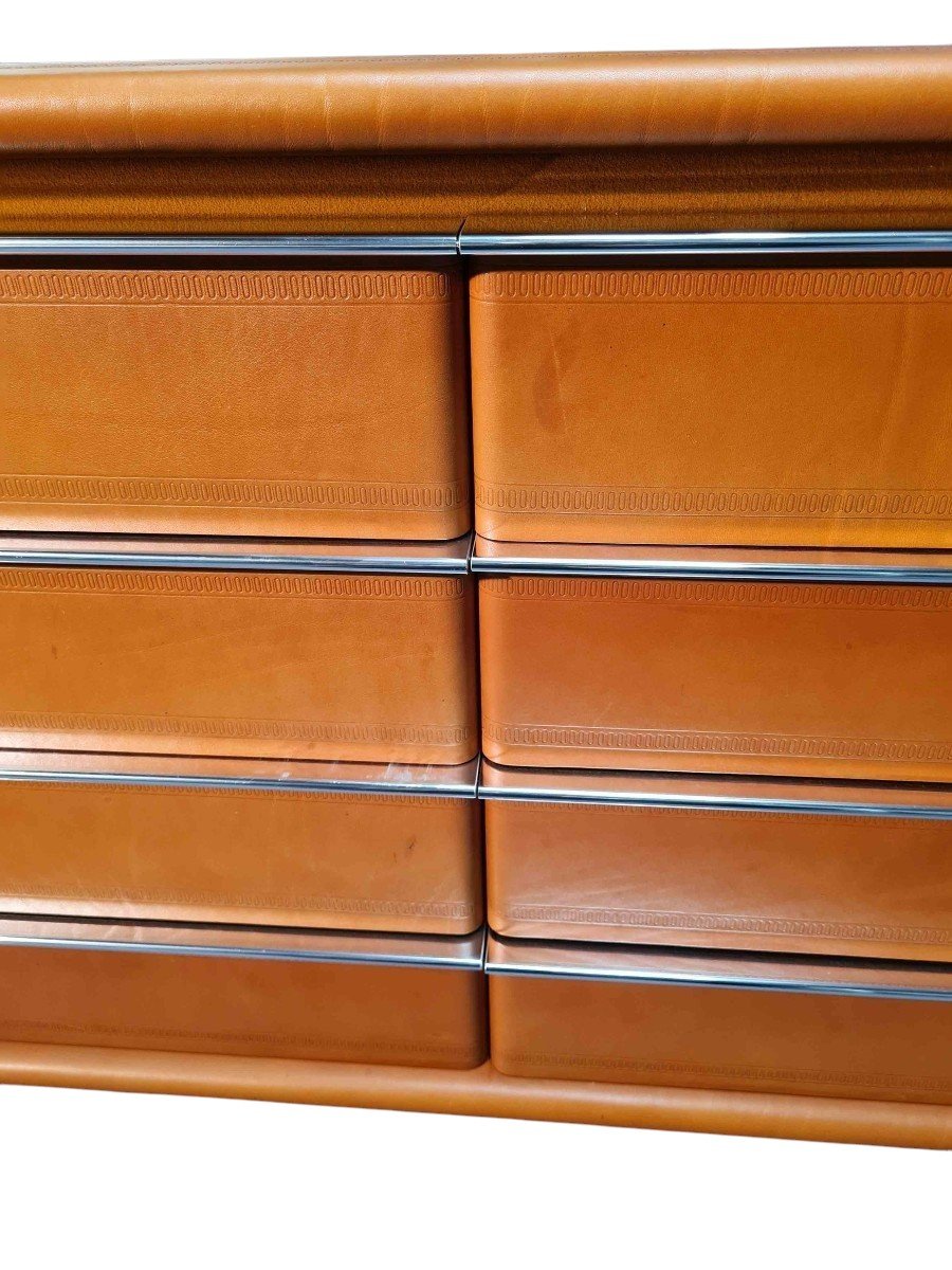 70s Leather And Opaline Chest Of Drawers-photo-3