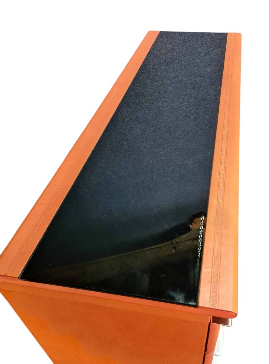 70s Leather And Opaline Chest Of Drawers-photo-4