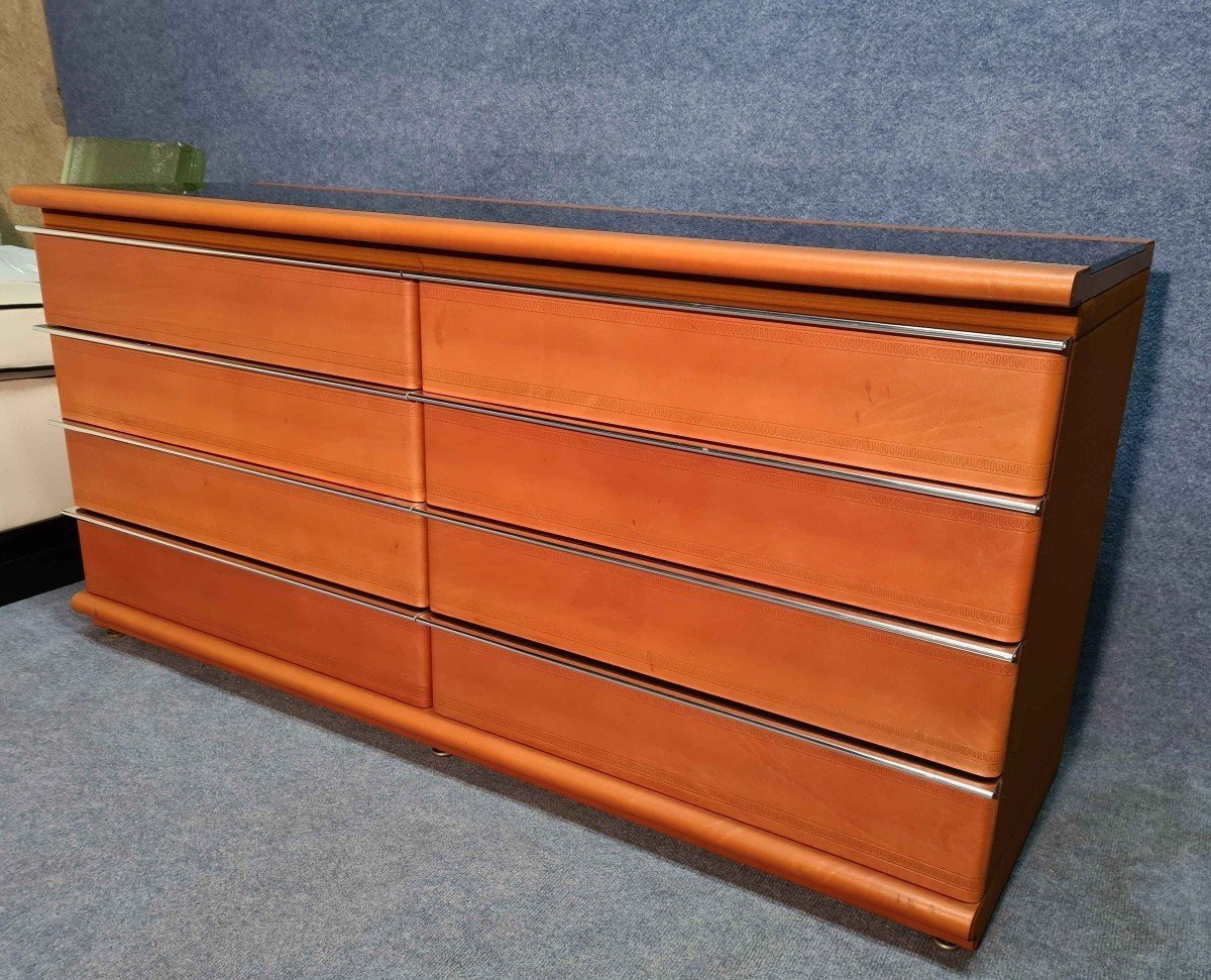 70s Leather And Opaline Chest Of Drawers-photo-1