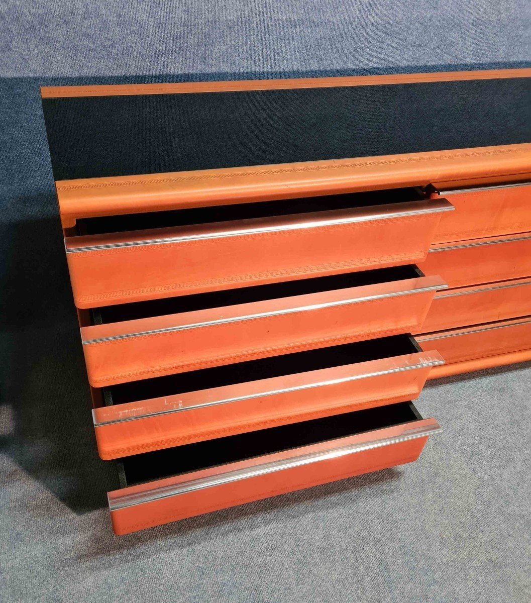 70s Leather And Opaline Chest Of Drawers-photo-2