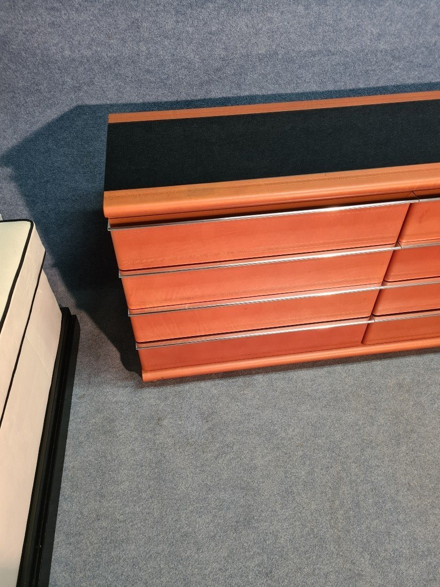 70s Leather And Opaline Chest Of Drawers-photo-3