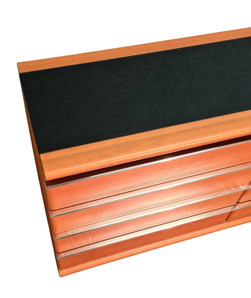 70s Leather And Opaline Chest Of Drawers-photo-5