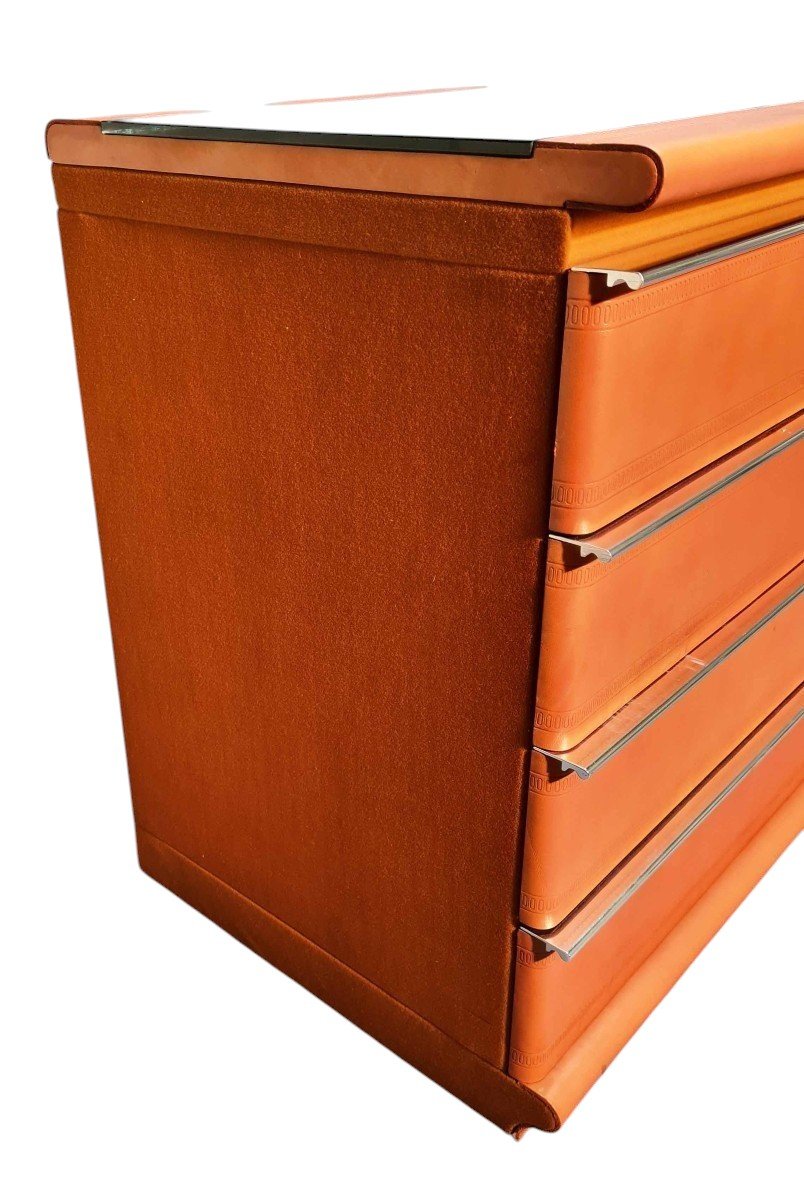 70s Leather And Opaline Chest Of Drawers-photo-6