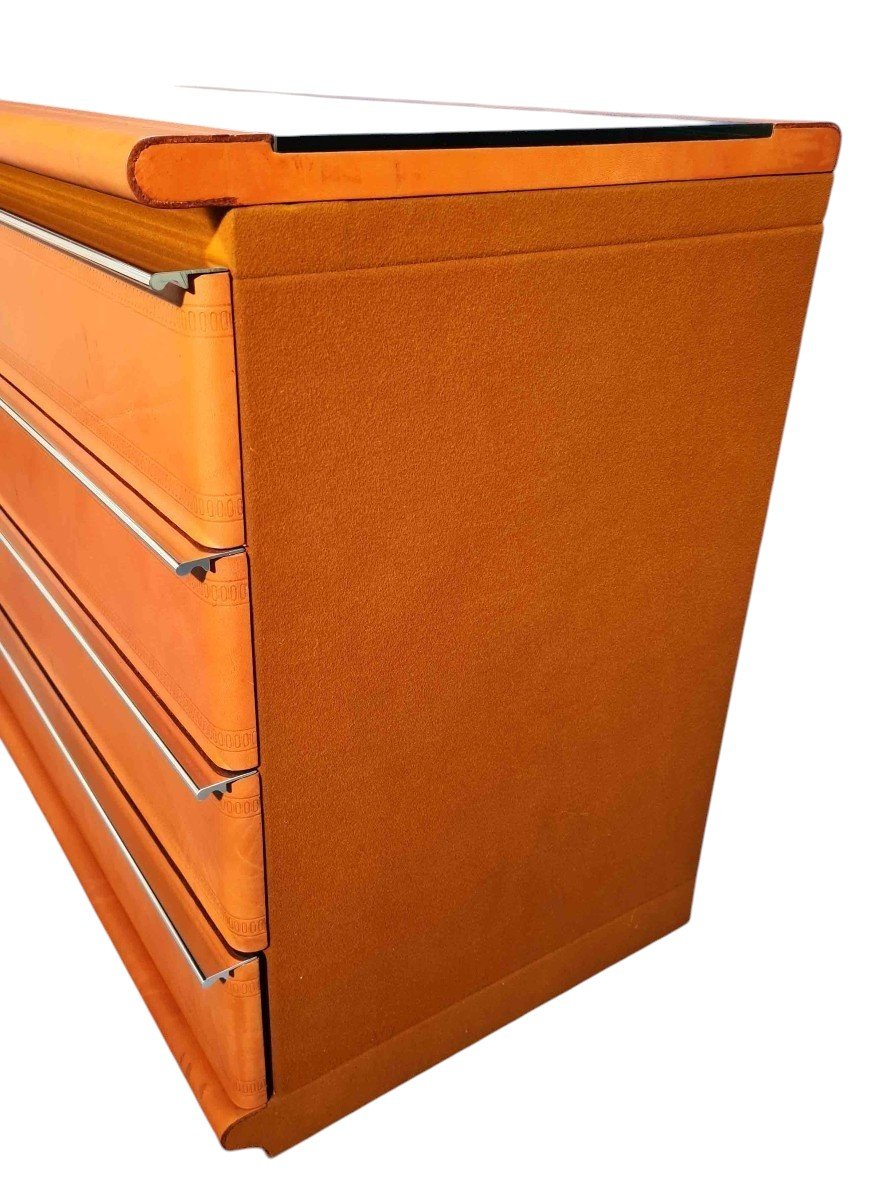 70s Leather And Opaline Chest Of Drawers-photo-7