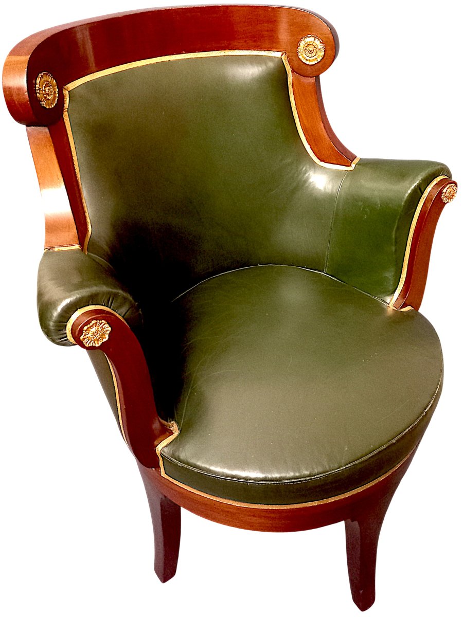 Leather And Mahogany Office Chair-photo-4