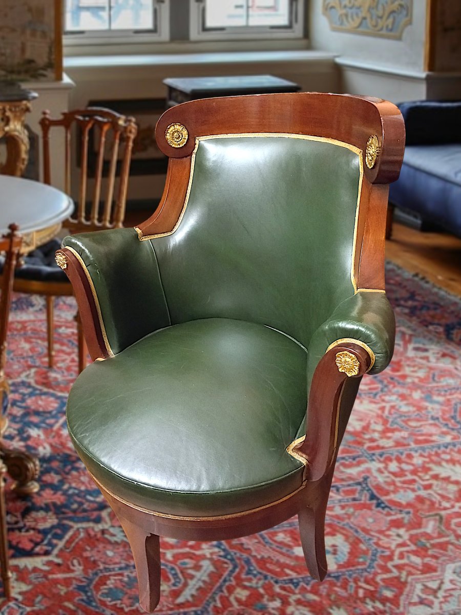 Leather And Mahogany Office Chair-photo-5