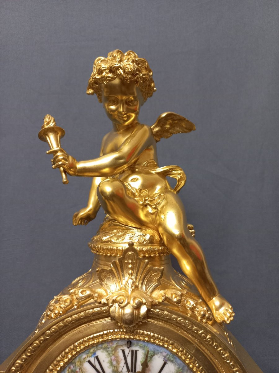 Garniture de cheminée en bronze et porcelaine-photo-4