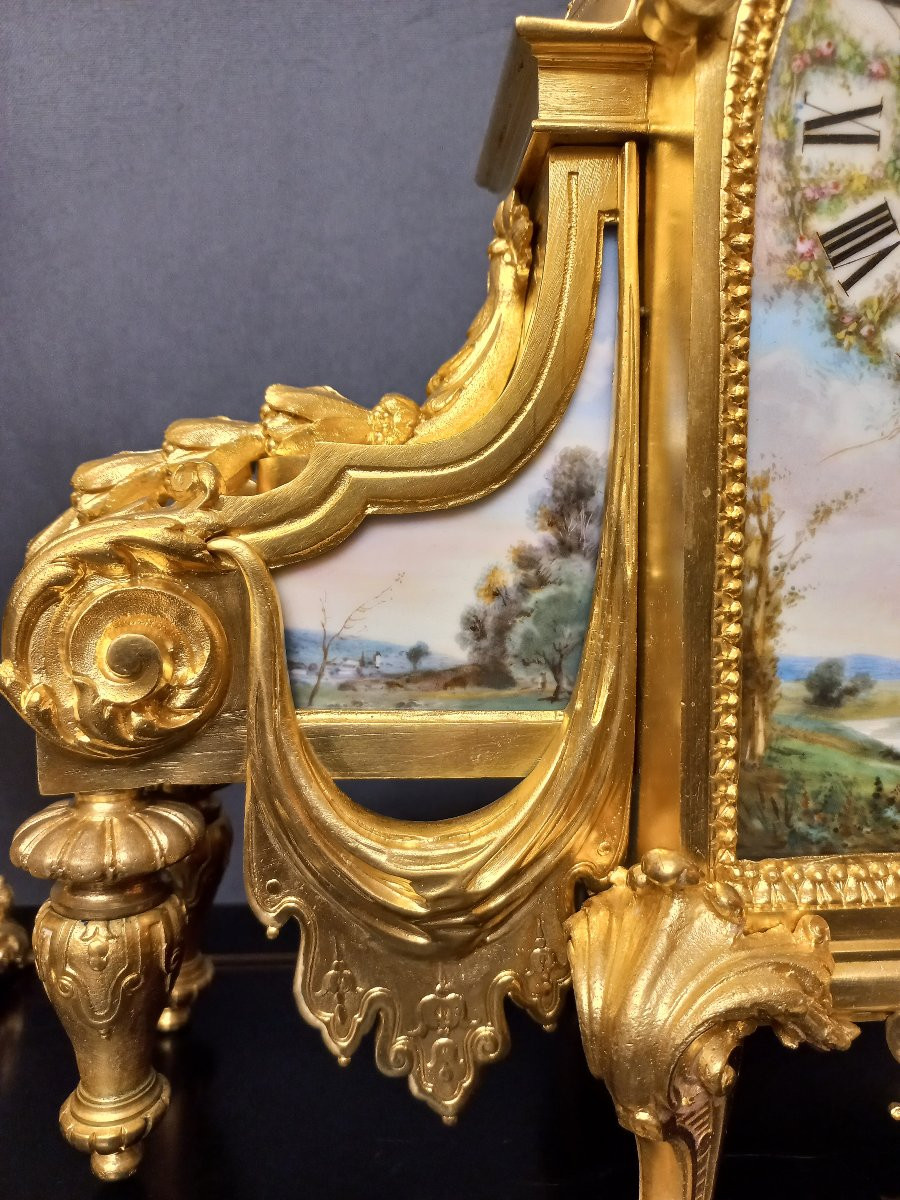 Garniture de cheminée en bronze et porcelaine-photo-5