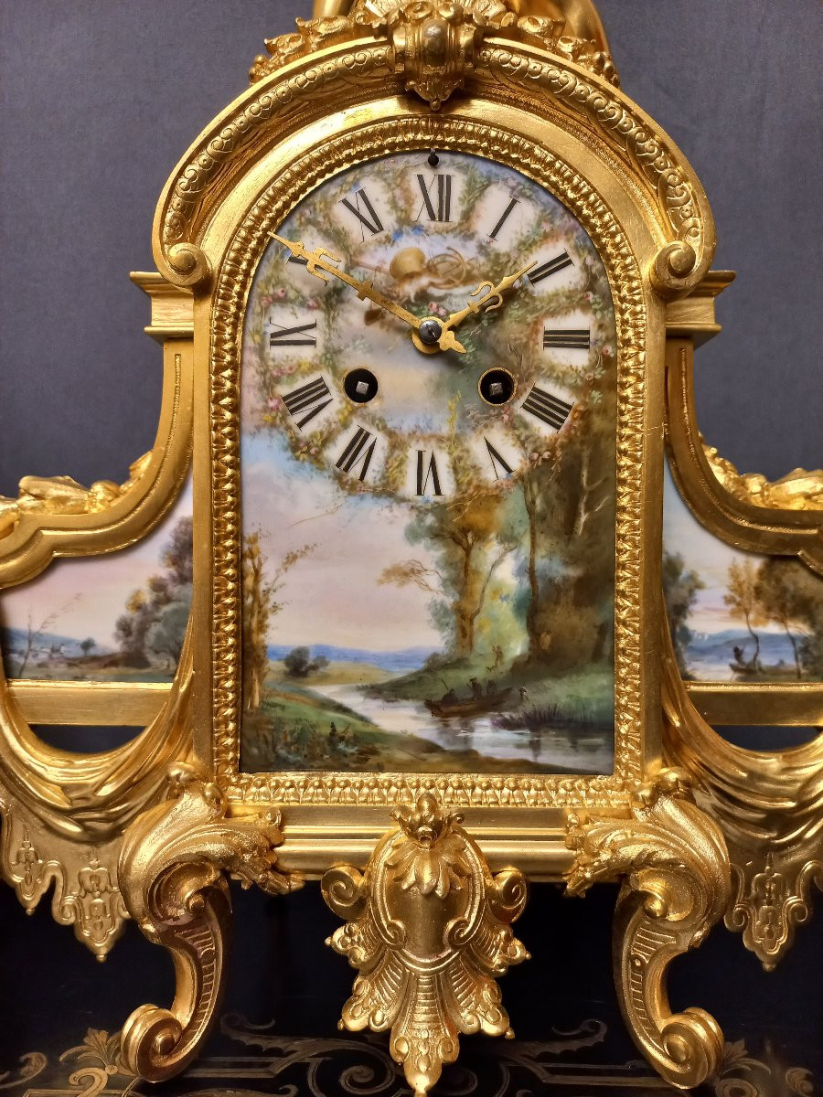 Garniture de cheminée en bronze et porcelaine-photo-7