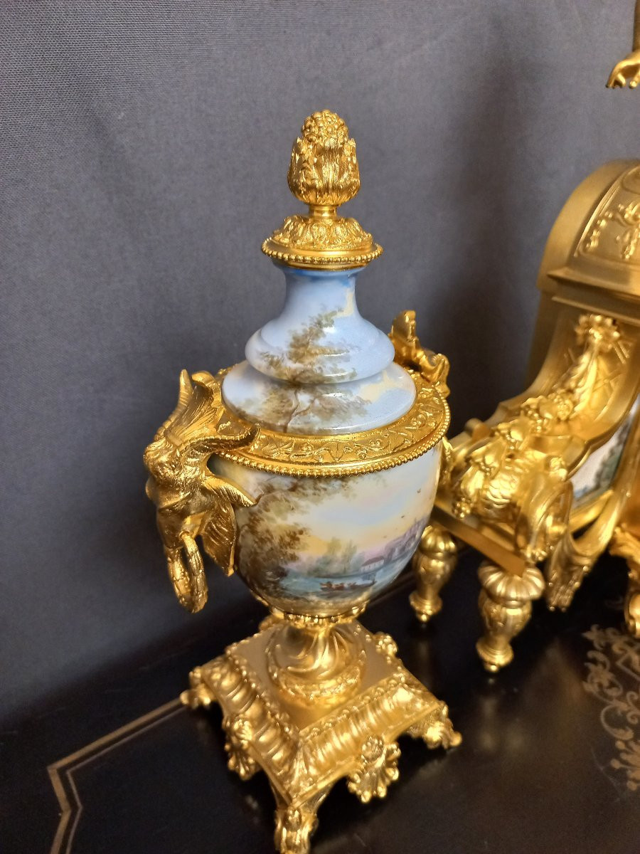 Garniture de cheminée en bronze et porcelaine-photo-8