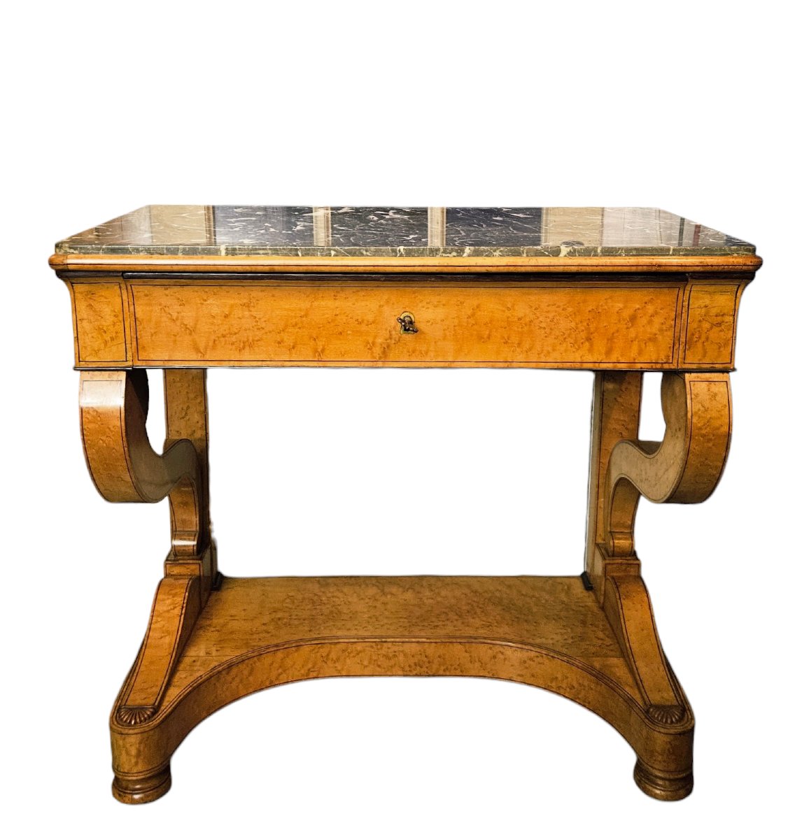 Console en bois clair marqueté époque Charles X-photo-3