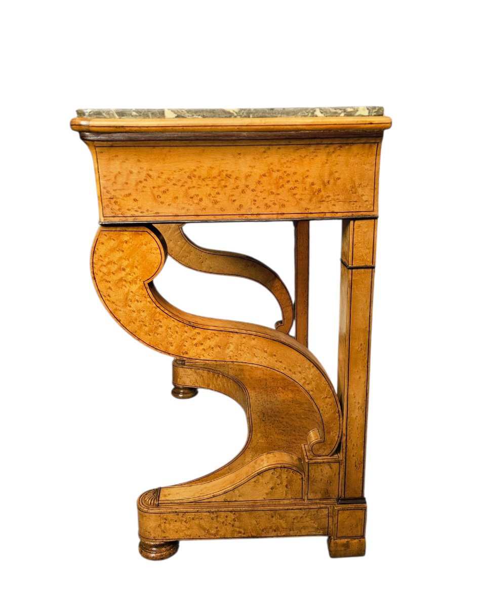 Console en bois clair marqueté époque Charles X-photo-2