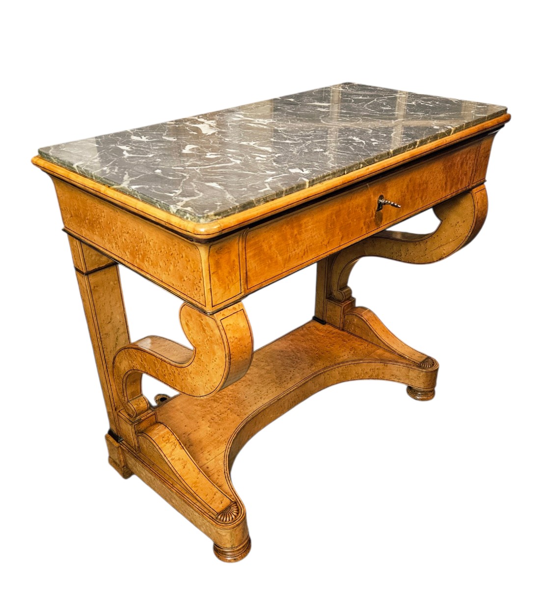 Console en bois clair marqueté époque Charles X