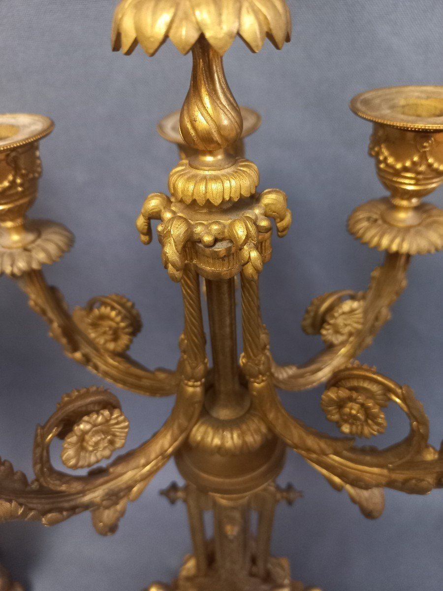 Grande Paire De Candélabres En Bronze Doré Style Louis XVI 19e-photo-5