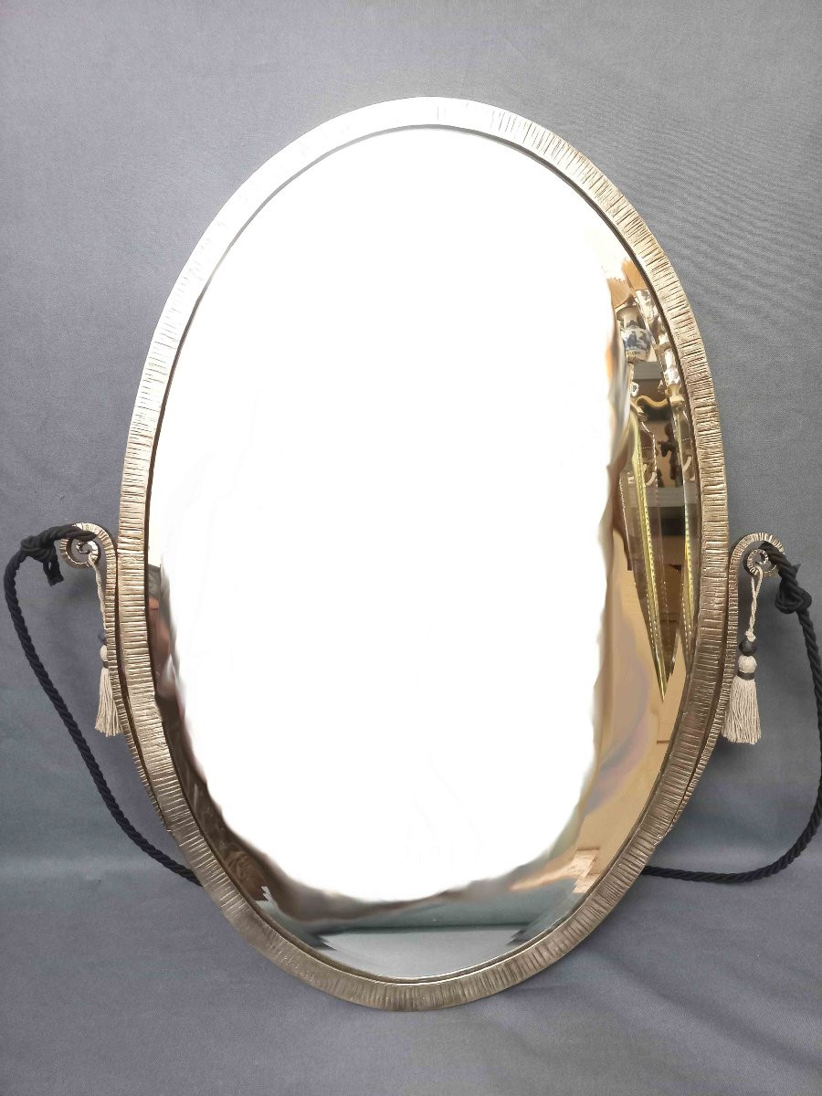 Grand miroir Art Déco en fer battu-photo-5