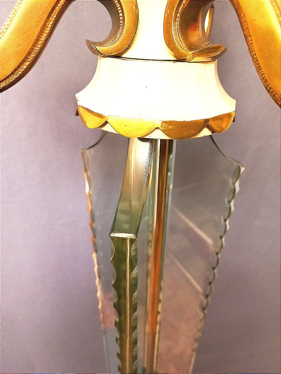 Grd Lampadaire Cristal de Sèvres et Laiton Doré Début XXe-photo-2