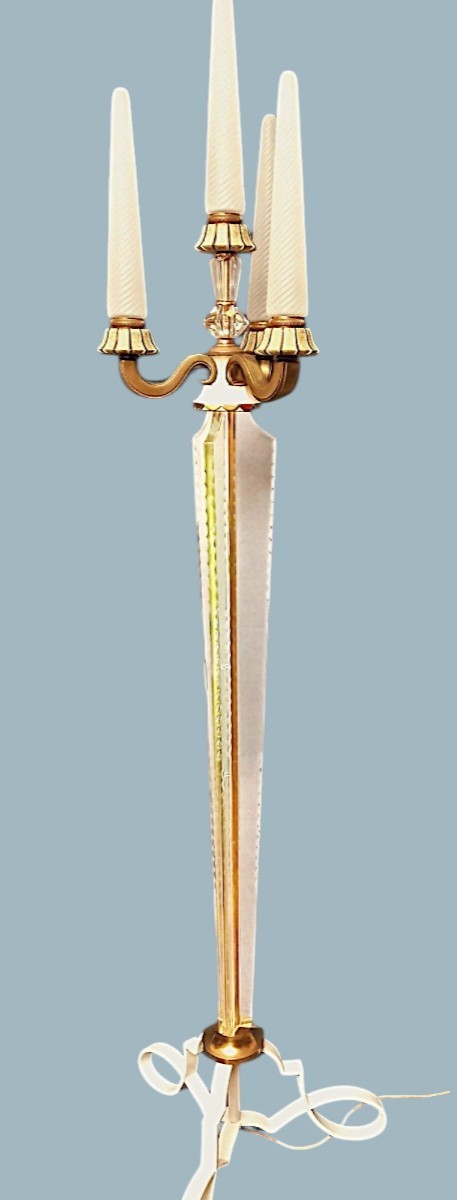 Grd Lampadaire Cristal de Sèvres et Laiton Doré Début XXe