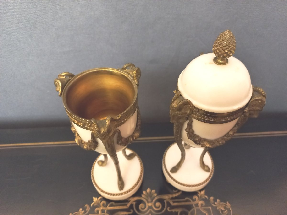 Pair Of Bronze And Marble Cassolettes -photo-4