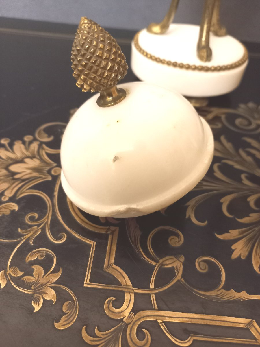 Pair Of Bronze And Marble Cassolettes -photo-2