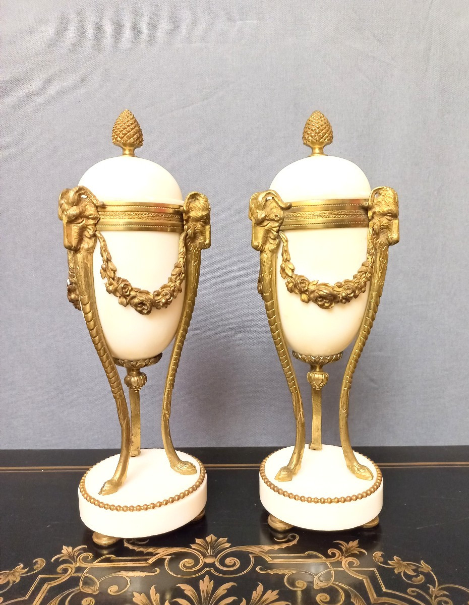 Pair Of Bronze And Marble Cassolettes 