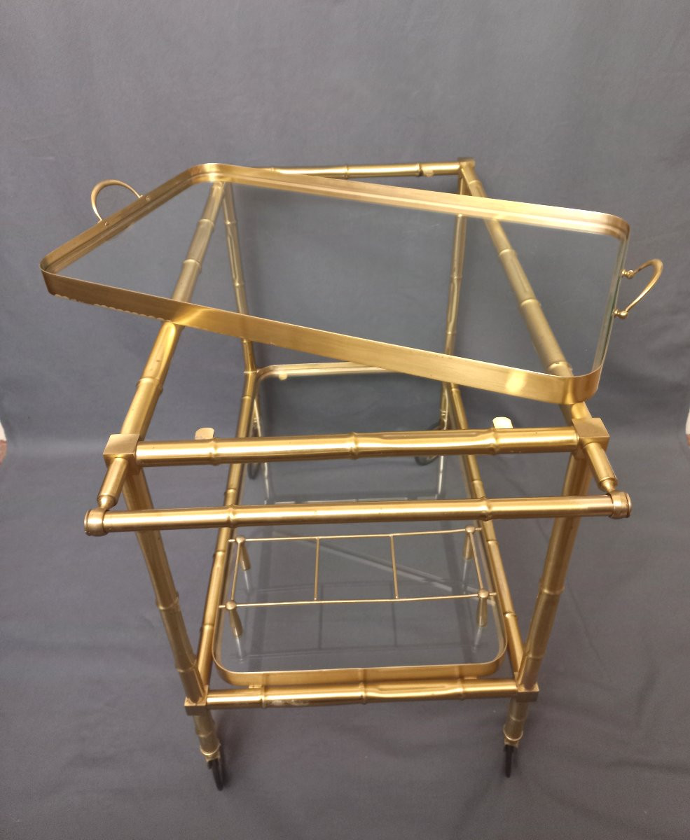 Rolling Bar In Bronze, Bamboo Style-photo-3