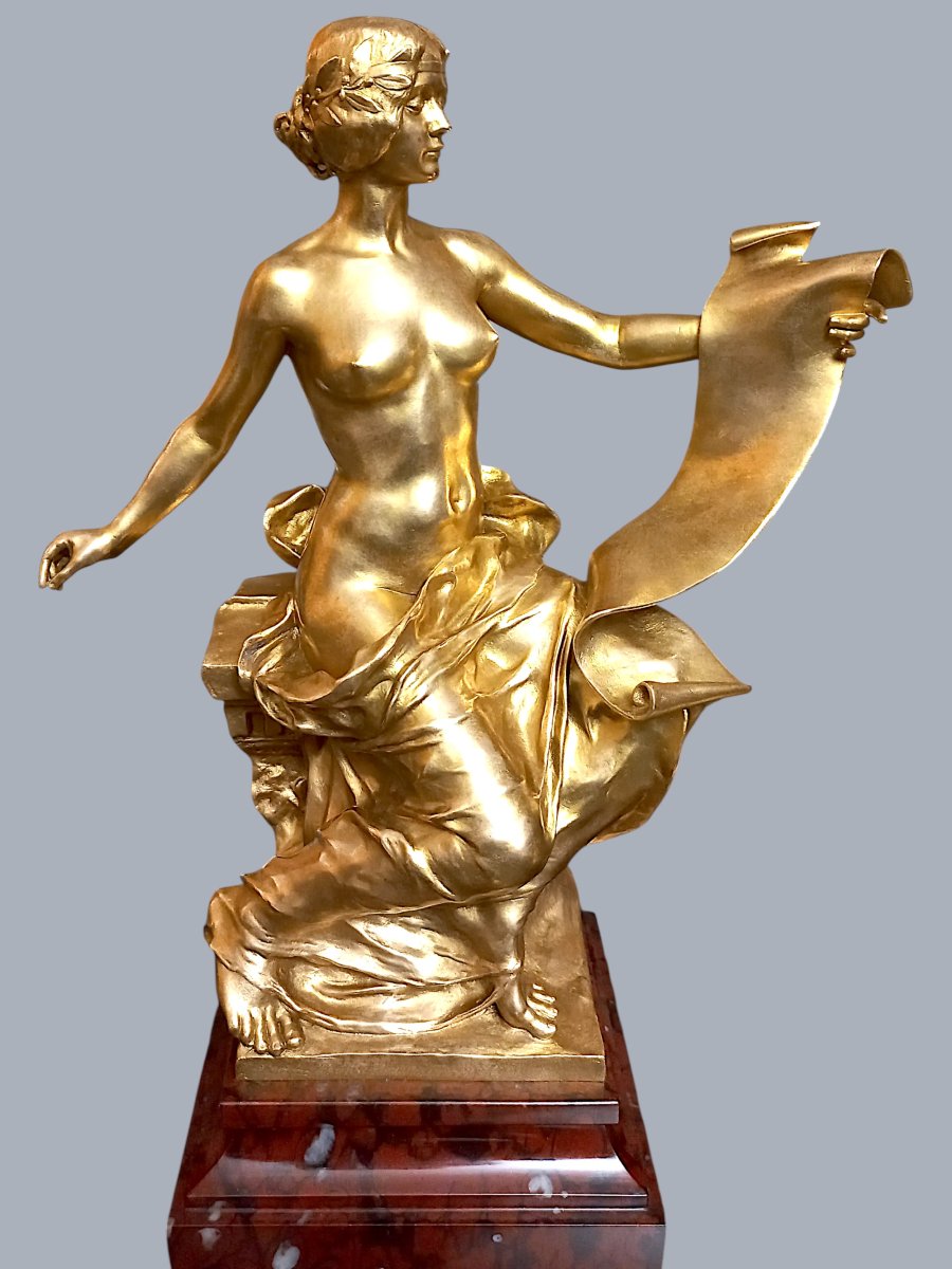 Marble And Gilt Bronze Inkwell "allegory Of History"-photo-3
