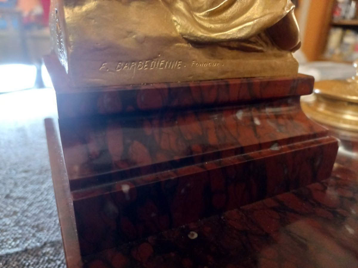 Marble And Gilt Bronze Inkwell "allegory Of History"-photo-3