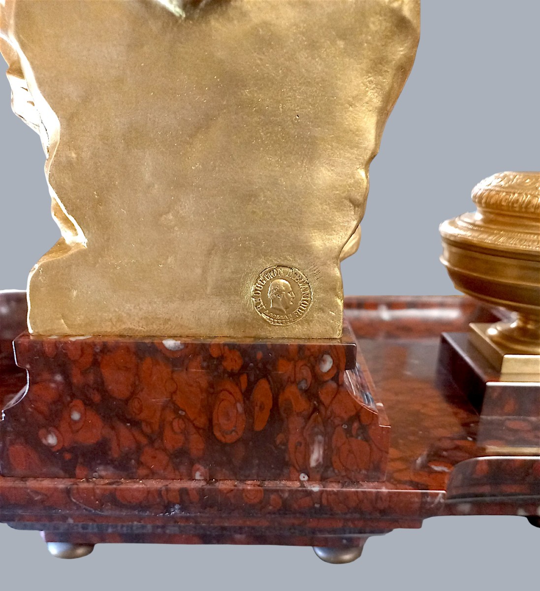 Marble And Gilt Bronze Inkwell "allegory Of History"-photo-2