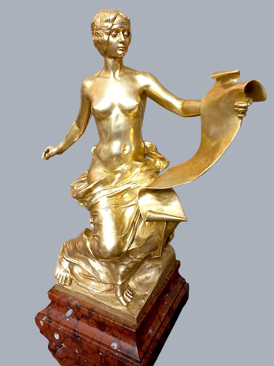 Marble And Gilt Bronze Inkwell "allegory Of History"-photo-6
