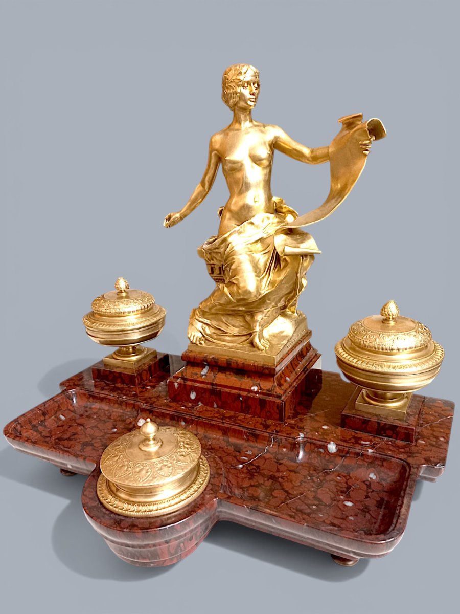 Marble And Gilt Bronze Inkwell "allegory Of History"-photo-8