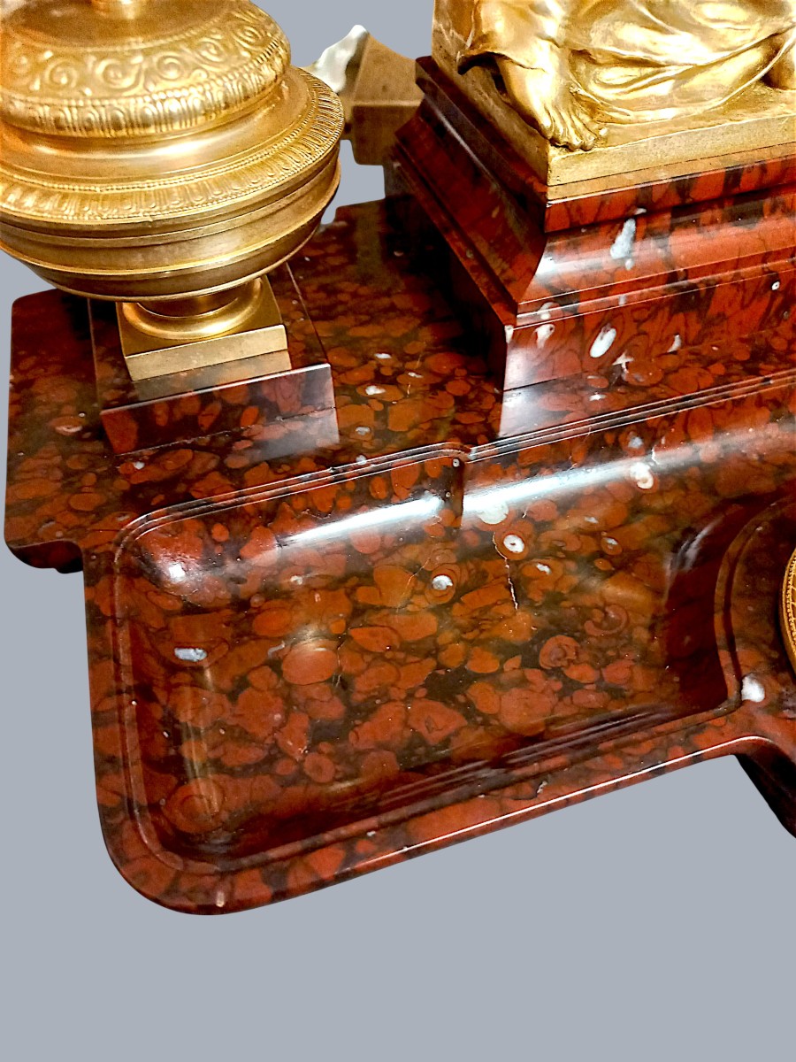 Marble And Gilt Bronze Inkwell "allegory Of History"-photo-7