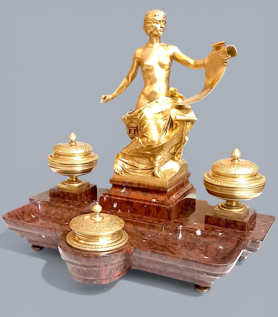 Marble And Gilt Bronze Inkwell "allegory Of History"