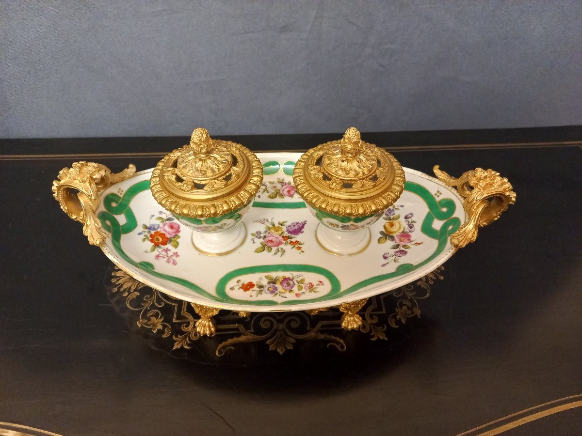 Inkwell In Sèvres Porcelain And Gilt Bronze-photo-2